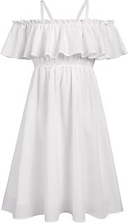 Girls Summer Floral Ruffle Sundress Cold Shoulder Casual Holiday Dresses - Buy now