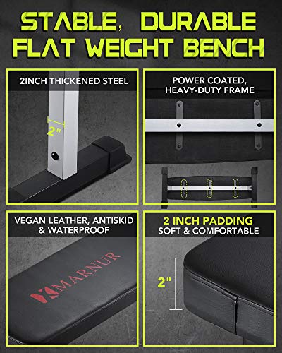 MARNUR Flat Weight Bench 600 LBS Capacity - 42 x 18.5 x 19” Fitness Utility Dumbbell Bench for Weight Training Exercise Home Gym