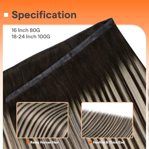 Image of Full Shine Butterfly Weft Human Hair Extensions 22 Inch 100g | Dark Brown with Platinum Blonde Highlights, Double Layer Weft, Fullness Boost, Office Daily Wear, Party Look, Easy Micro Bead