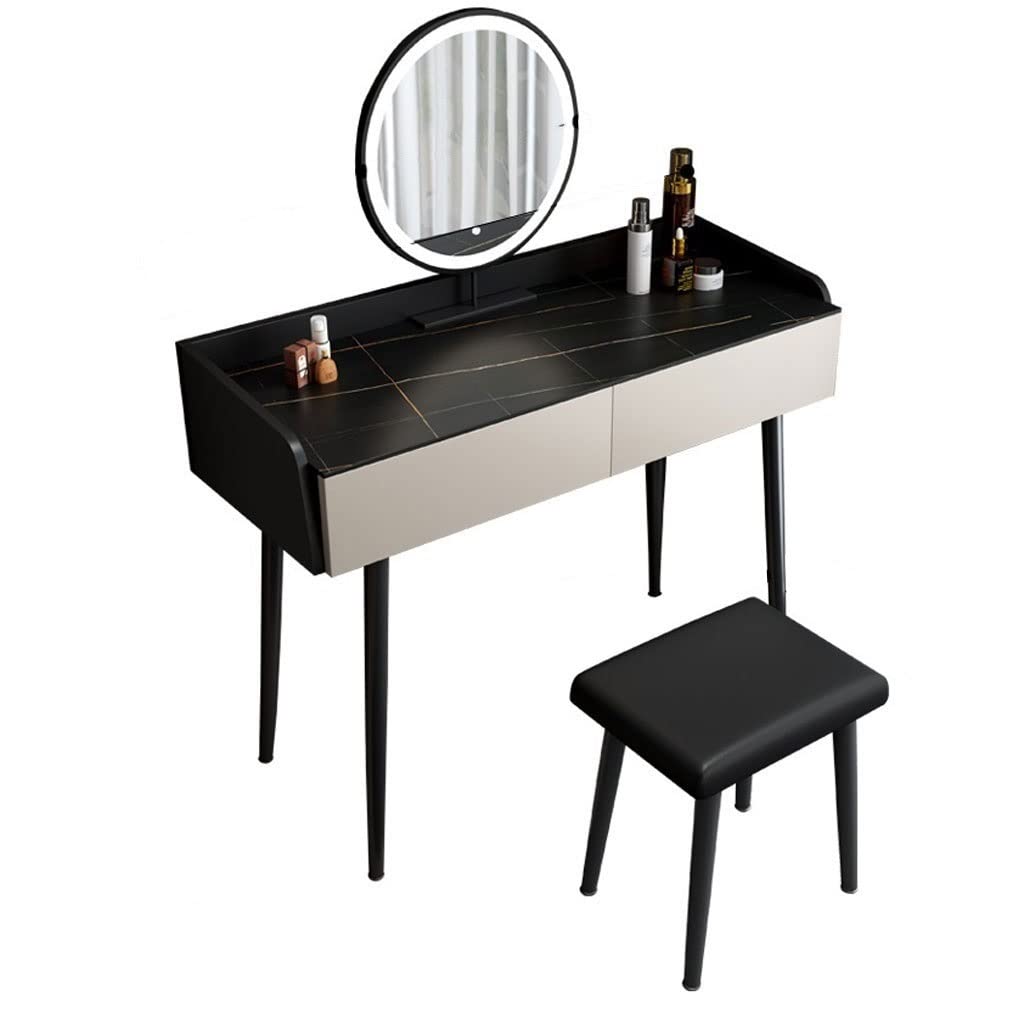 Tavolo da trucco con touch screen, elegante design in ardesia, specchio illuminato con cassetto, elegante tavolo da toeletta per camera da letto, stazione di trucco moderna per gli amanti della