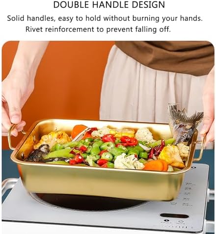 Stainless Steel Deep Roasting Pan 30cm - Versatile Lasagna & Baking Tray, Perfect for Thanksgiving & Christmas, Ideal for Roast Chicken & Beef, Elegant Gold Finish