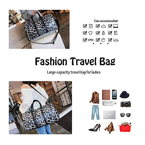 QUARKERA Leopard Leather Weekender Travel Bag for Women Girls Cheetah Animal Print Duffle Overnight Tote Shoulder Bags (Medium)