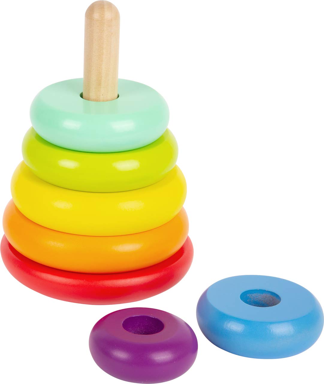 Small Foot 11775 Torre da accatastare Arcobaleno, Classico della motricità in Legno, dai Colori sgargianti, dai 12 Mesi