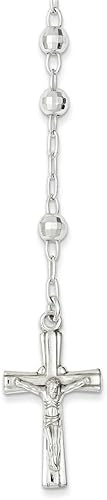 Rosario pulido de plata de ley 925 con collar de cuentas texturizadas, 26 pulgadas de longitud, Metal, No es una piedra preciosa