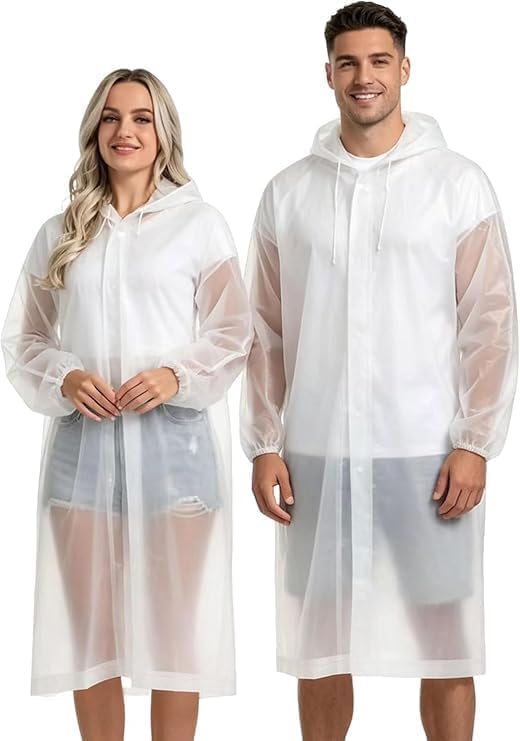 EVA Waterproof Rain Poncho for Men & Women | Reusable Hooded Raincoat with Drawstring & Button Closure | Lightweight Travel Rain Wear-image-25
