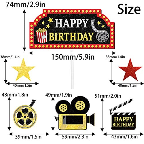Movie Night Cake Topper Decorations - Glitter Hollywood Theater Happy Birthday Party Family Decorations #TOP1