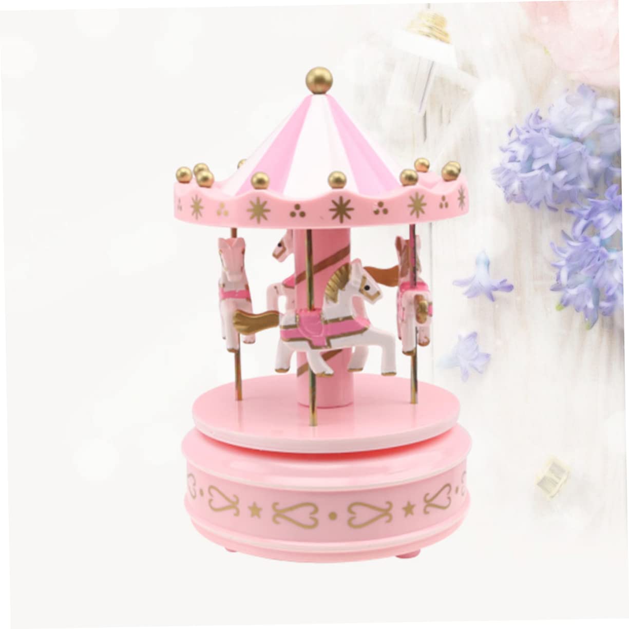 Mikikit Caja de Música de Carrusel Romántico Rosa, Portátil y Fácil de Usar, Decoración Elegante para Bodas Lugar Especial
