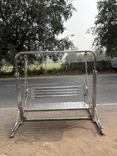 Image of Stainless Stainless Steel Indoor Swing Jhula - 3 Seater with Stand, 350 Kg Capacity, with Stand for Home & Balcony 124 Centimeters /140 Centimeters