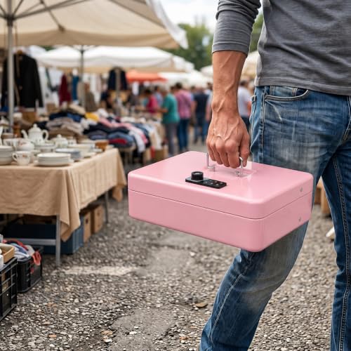 Image of KYODOLED Cash Box with Money Tray and Electronic Lock, 11.8 Inch, Pink