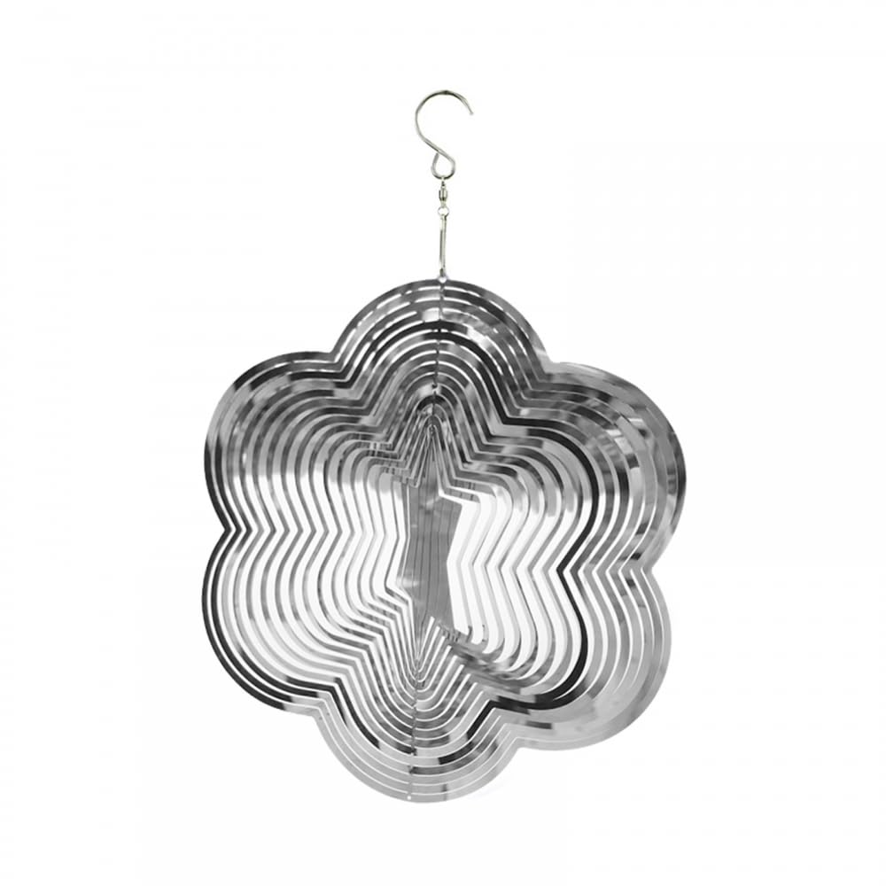 Mioyoow Silver Wind Spinner, 3D Rotating Stainless Steel Wind Spinners Mirrored Flowing Wind-Chime With Hook For Garden Yard Home Decoration