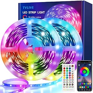TVLIVE LED Strip Lights 10M, Led Lights for Bedroom, RGB Music Sync 16 Million Colours Changing, 24V Dimmable Smart 5050 Led Light Strips with Remote/App Control for Wall Cupboard Decoration (5M*2)