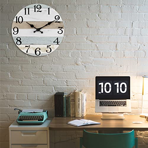 Image of KECYET Wall Clock 10 Inch Rustic Wood Wall Clocks Battery Operated No Tick Clocks Decorative for Kitchen Living Room Bathroom Farmhouse