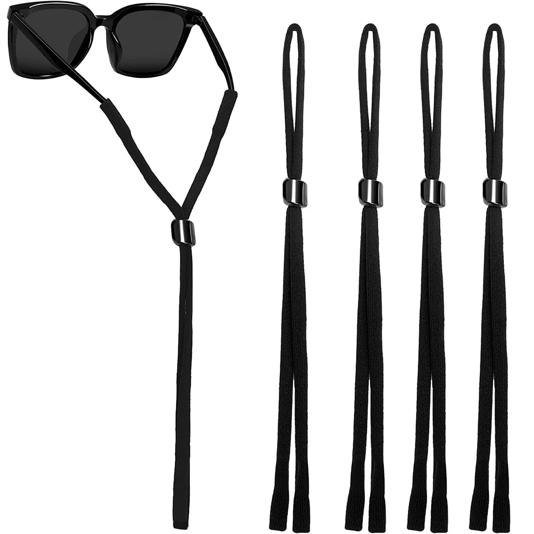 PLABBDPLCorrea para anteojos deportivos, 4pcs cordón para anteojos, correas ajustables para anteojos, cordón antideslizante para anteojos para mujeres, hombres, niños, negro