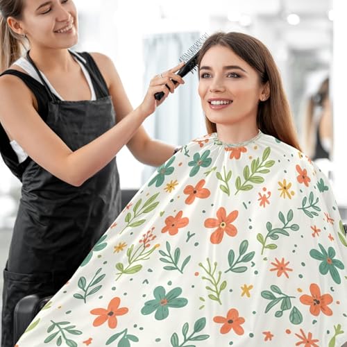 Capa profesional impermeable para cortar cabello Doodle Floral con cierre ajustable de broche para estilismo y peluquería miniatura 7