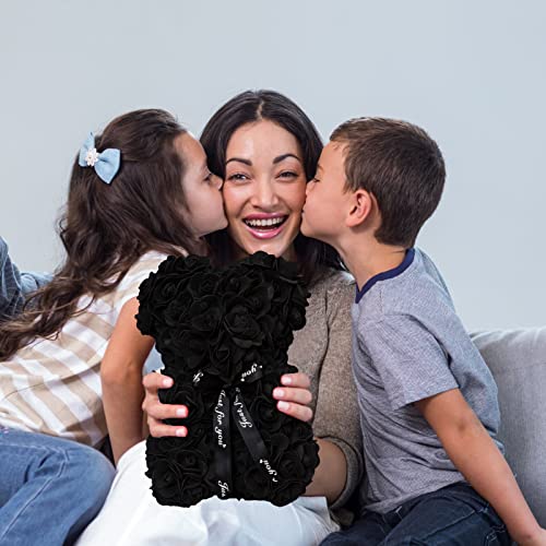 DuHouse 10 inch Rose Bear Artificial Plant for Anniversary, Birthdays, Bridal Showers - Fully Handmade, Unique Gift Box (Black) by DuHouse - Used condition - Image 4