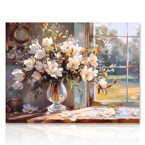 Alféizar de la ventana, cartel de arte de pared de flores, flores impresas en jarrón, cartel de baño de pared de plantas de la granja, decoración de la Sala de estar del dormitorio 12x16 sin marco