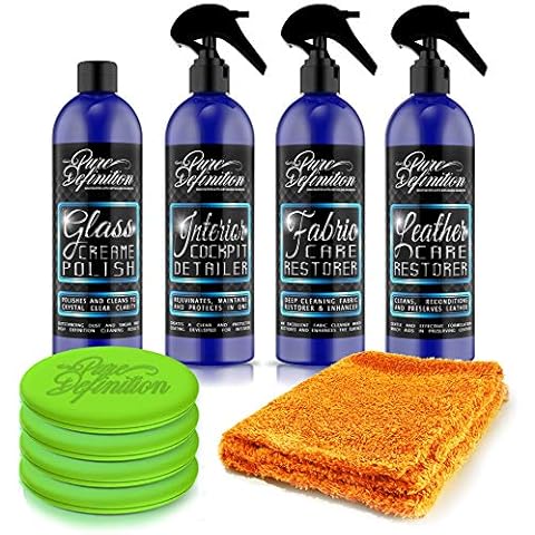 Pure Definition Car Interior Cleaning Kit, Glass, Leather, Fabric Cleaner and Accessories - Detailing Set Restores Trim, Upholstery, Plastic and Mirrors Cover