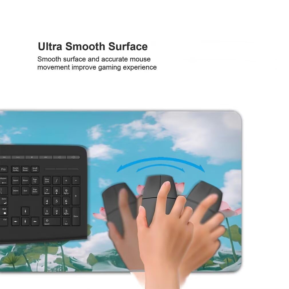 Tappetino Mouse Cielo Blu, Mouse Pad XXL 1000 x 500 x 3 mm, Fiore di Loto Tappetino Gaming Grande Sottomano Scrivania, Impermeabile Mousepad con Base in Gomma Antiscivolo per Computer, PC-MP1573
