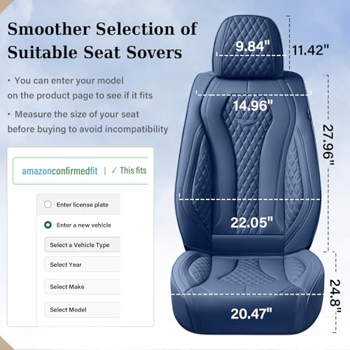 Image of Coverado Seat Covers, Blue Car Seat Covers Full Set, Auto Seat Cover, Car Seat Covers Front Seats Back Seat Cover, Waterproof Car Seat Cushion, Driver Seat Protector Universal Fit Most Cars
