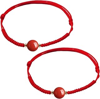 2 Bracelets en Fil Rouge avec Pierre Naturelle, Symboles de Chance et Protection, Cadeau Idéal pour Couples, Famille et Meilleurs Amis, Design Traditionnel Réinterprété