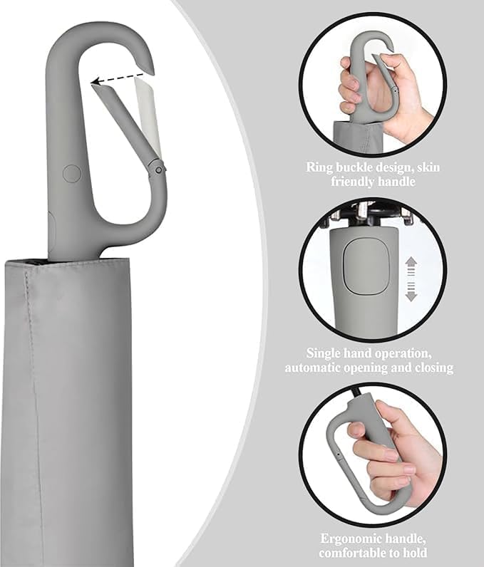 Image of LANBRELLA Portable & Folding Travel Umbrella, 3 Fold, Auto Open Close, Water Resistant, Windproof, with Carrying Handle (GREY)