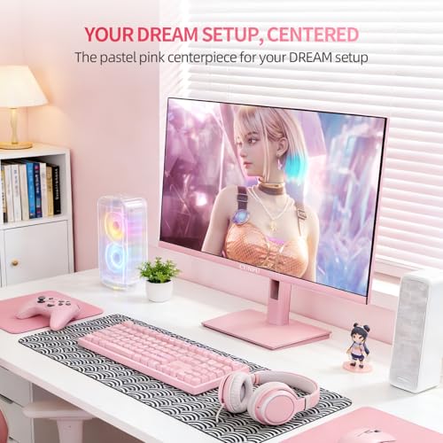 Image of CUNPU 27 Inch Pastel Pink Gaming Monitor QHD 2560x1440 180 /200Hz 1ms GTG Fast IPS Computer Monitor, 90% DCI-P3, Adaptive Sync, Built in Speaker, Height /Swivel /Tilt /Pivot Adjustable Stand, HDMI,DP