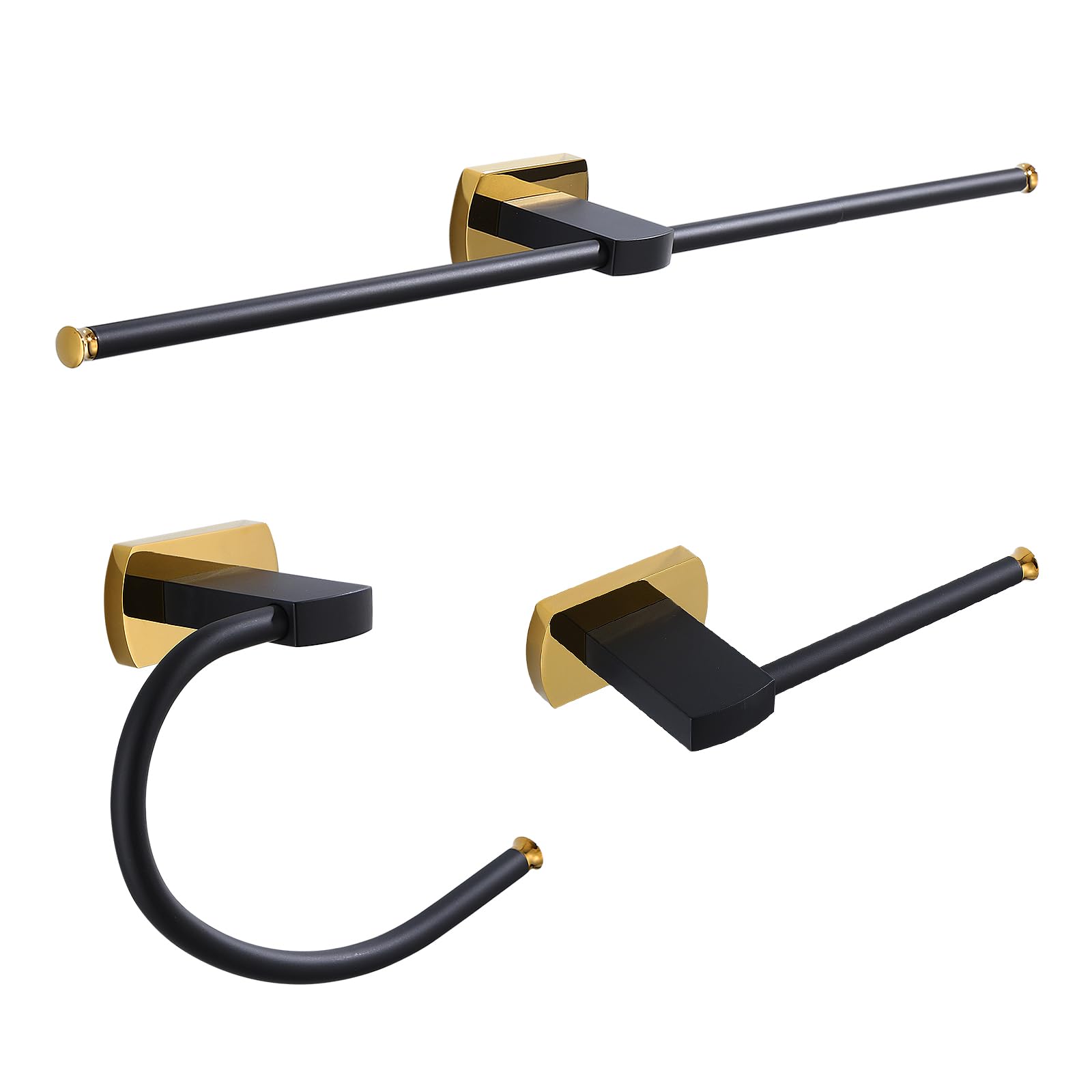 Cavoli Bathroom Hardware Set, 3-Piece Towel Rack Set with Towel Bar, Toilet Paper Holder, Towel Ring, Zinc, Black Matte