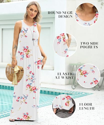 Image of EUOVMY Women's Sleeveless Dress Casual Plain Loose Summer Long Maxi Dresses with Pockets