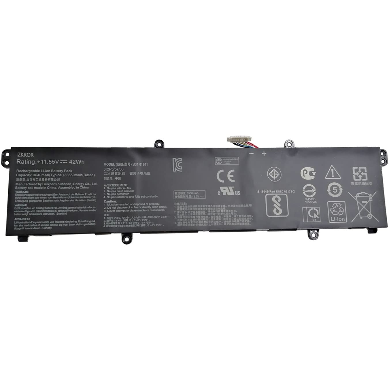 Amazon.com: IZKROR B31N1911 42Wh 3640mAh Battery Replacement for