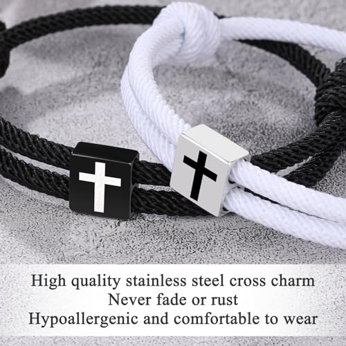 UNGENT THEM Cross Braided Rope Bracelets for Couples, Christmas Valentines Graduation Easter Christian Baptism Gifts3