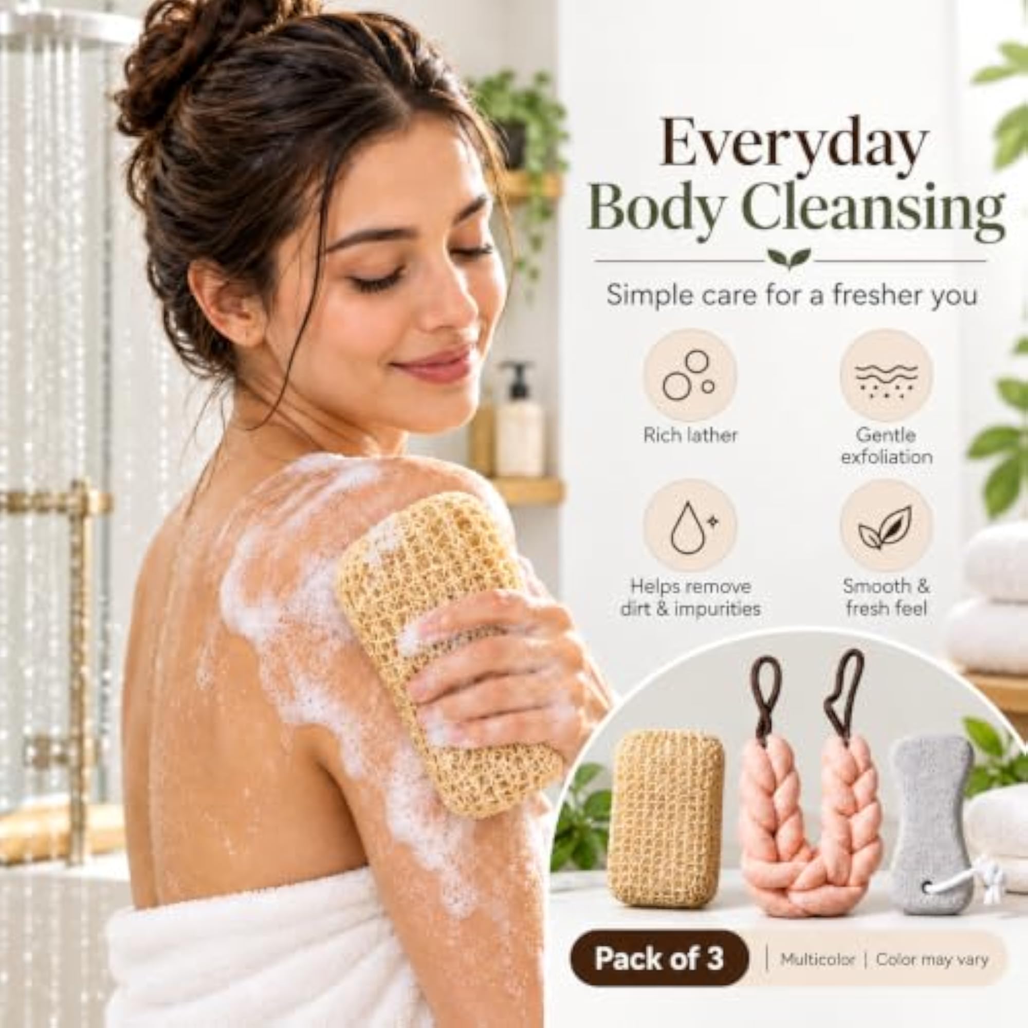 3-Piece Bath Exfoliating Set with Loofah, Soap Pouch & Pumice Stone