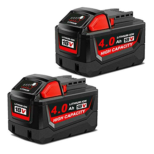 Replacement Battery for Milwaukee 18V, 2 Pack 4.0Ah Lithium Battery Compatible with Milwaukee M-18 XC 48-11-1840 48-11-1841 48-11-1850 48-11-1820 48-11-1828 Cordless Power Tools Batteries
