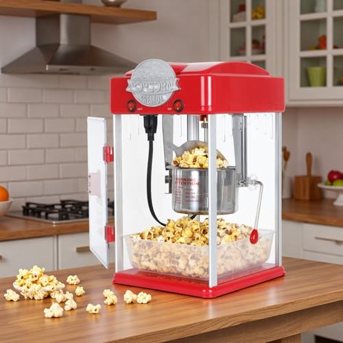 Image of Commercial Popcorn Machine, Popcorn Makers with 6 Oz Stainless-Steel Kettle, Tabletop Pop Corn Popper with Measuring Tool and Scoop, for Home, Birthday Parties, Theater, School Events, Red