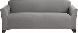 SureFit Sure Home Décor Stretch Morgan Box Cushion Sofa One Piece Slipcover, Form Fit, Polyester/Spandex, Machine Washable, Gray Color