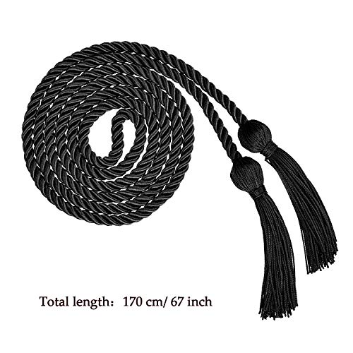 Image of TecUnite Graduation Cords Honor 2026 Polyester Yarn Decorative 67 inch Long Garland Twist Ties with Tassels for Bachelor Gown Graduation(Black)