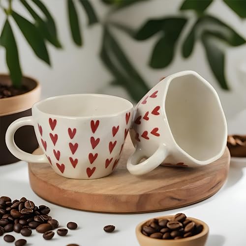 Image of Ceramic Coffee Mug with Red Hearts Pattern, White (Standard, 1, Count)