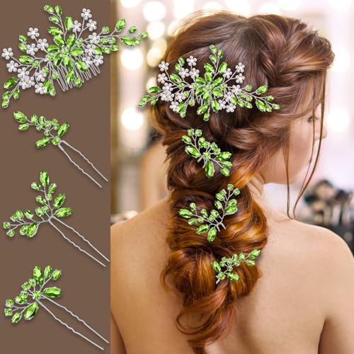 Green Hair Accessories，Clip Pin Piece Bridal Comb Wedding Headpiece emerald