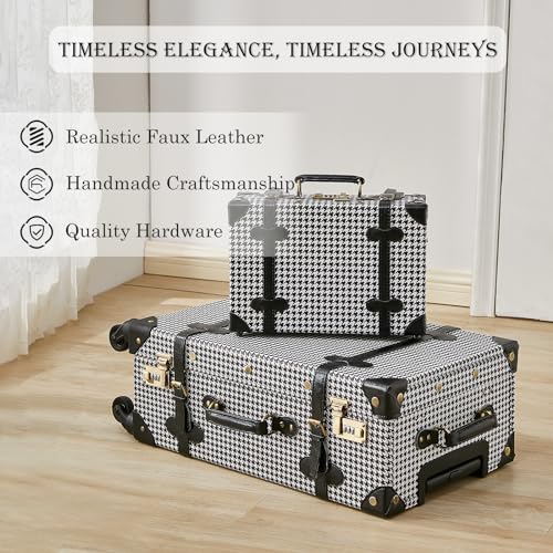 Image of UNIWALKER Vintage Luggage Set of 3, Retro Spinner Trunk with Combo Lock for Women, Cute Designer Travel Suitcase Set with Train Case (26 inch+20 inch+12 inch, grid)