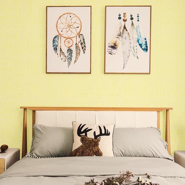 Image of Linen Wallpaper for Walls Sticker Roll (4 Pcs) I 3D Foam Wallpaper for Full Wall, Wood Furniture I Fabric Textured, Waterproof, Large (Light Yellow; 4 Pieces of 3 Meter X 0.7 Meter Each)