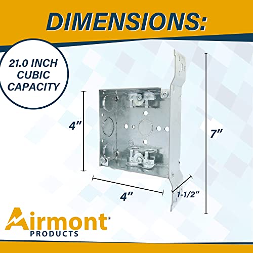 (4 Pack) 4-Inch Square Metal Box with Side Mounting Bracket, Welded, 1-1/2\'\' Deep, with 2 AC/MC/Flexible Cable Clamps, Three 1/2\'\' knockouts, 1 TKO, Combination Screw Heads, New Work