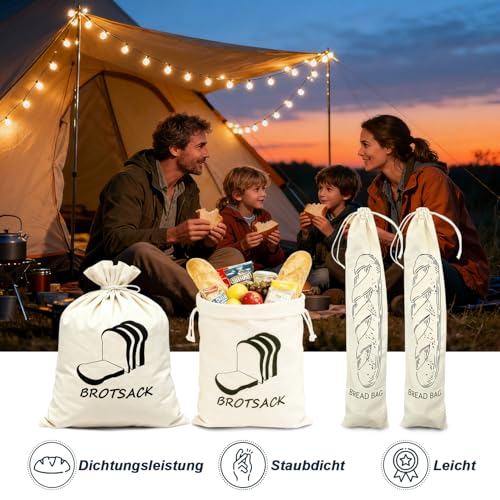 Foto von aghoer Brotbeutel Leinen Aufbewahrung Frischhalten - 4 Stück Groß Beige Stoff Brotsack Wiederverwendbare - Leinenbeutel für Brot Tasche Obst Gemüse Kartoffel（38x28cm / 68.6x14.7cm)