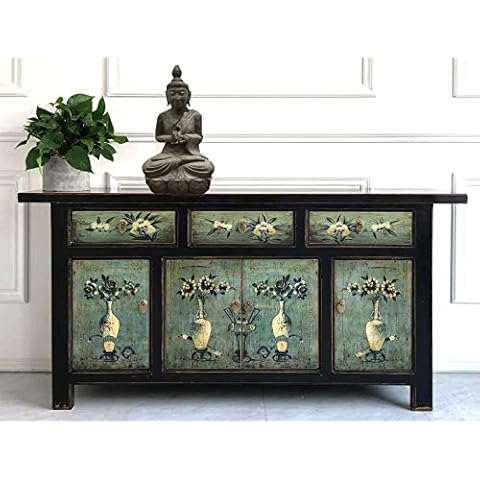 OPIUM OUTLET Kommode Sideboard Schrank Anrichte Buffet chinesisch asiatisch orientalisch Vintage Shabby grün-schwarz Cover