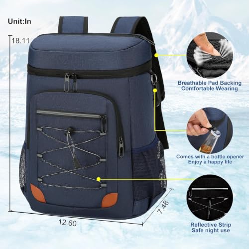Image of Backpack Cooler Insulated Leakproof, Soft Cooler for Outdoor Camping Hiking | 7.5x13x18in, leakproof liner, waterproof oxford, multi pockets, wine opener, for camping hiking picnic fishing