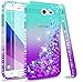 Galaxy J7 2017/ J7 V/ J7 Prime/ J7 Perx/ J7 Sky Pro/Halo Glitter Case (Not fit J7 2018) with Tempered Glass Screen Protector [2 Pack] for Girls Women, LeYi Liquid Case for Samsung J7V ZX Teal/Purple