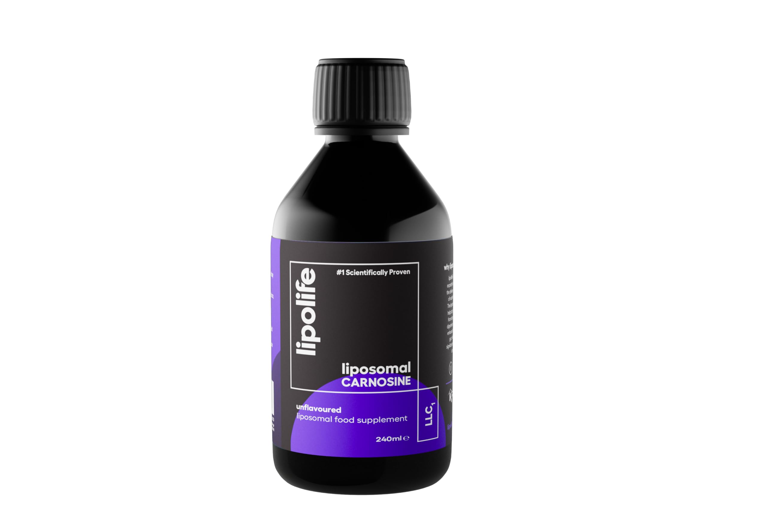 liposomal Carnosine. Unflavoured Liquid, Gluten Free, Vegan. Advanced antioxidant with Higher Absorption. 240ml. lipolife LLC1