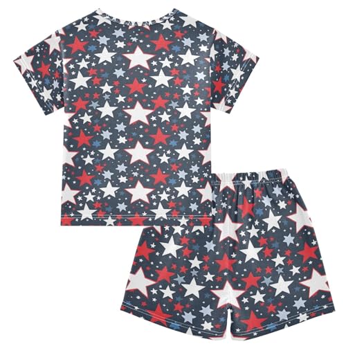 ALAZA Red White Blue Star Pajamas Set Short Sleeve Cotton Sleepwear Summer Pjs 2 Piece 5-14Y2