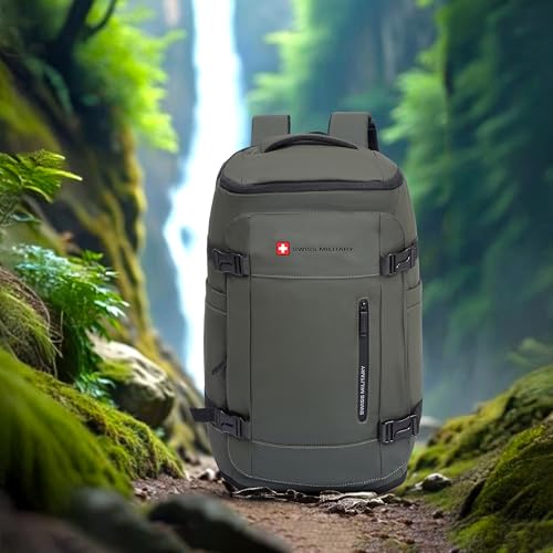 Image of SWISS MILITARY Black Gold Collection Aster Laptop Backpack, Travel Trekking Bag with Trolley Strap, Water Resistant, Multiple Compartments, Front Zip Pocket, Laptop Sleeve, Outdoor & Office Bag (29L)