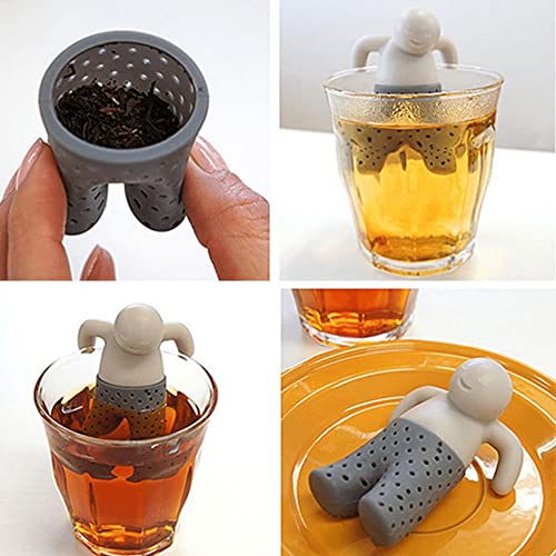 Infusor de Chá Boneco em Silicone Difusor Mister Tea 8 cm Divertido Moderno Cinza