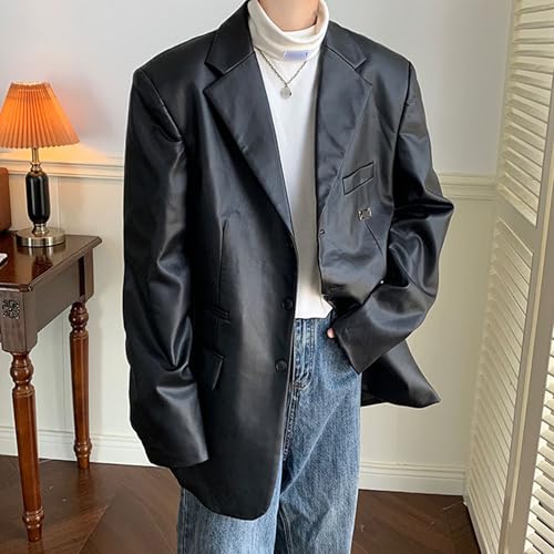 Men's Suit Leather Jacket Regular Fit Button Down PU Men Jackets Cool Motorcycle Leathers Coat3