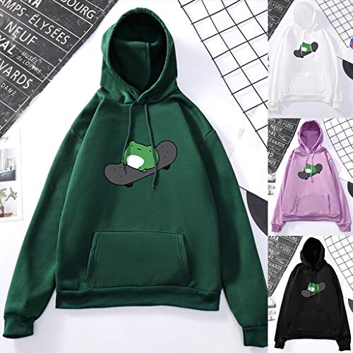 Sudadera con capucha de rana para mujer con manga larga cómoda estilo oversize 3